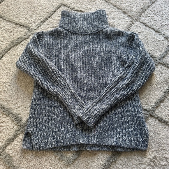 J Crew Point Sur chunky knit turtleneck sweater blue white semi cropped XS - Picture 1 of 6